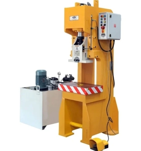 Mild Steel 10 Ton C Frame Hydraulic Press - Yellow, White, Red, 220 Volt, Hydraulic Power | Manual Operation, Smooth Pressing, Precision Work, Low Maintenance