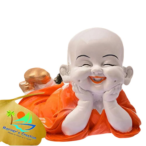 Polyresin Cute Baby Monk Laughing Buddha Statue - 16x9x12 cm, Smooth Finish, Durable Eco-Friendly Material