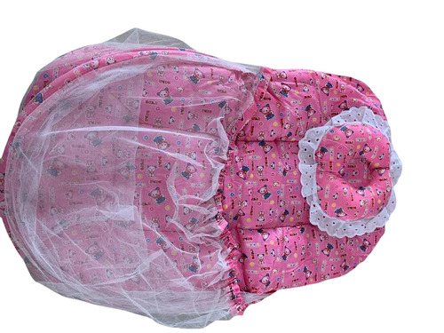 Printed Pink Cotton Baby Mosquito Net Bed - Small Circular, Lightweight Foldable, Breathable Mesh Panels