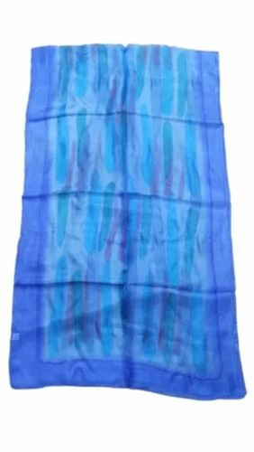 Printed Silk Stoles - Silk, Standard Size, Blue | Quick Dry, Neatly Stitched, Lightweight, Machine Made, Printed Pattern