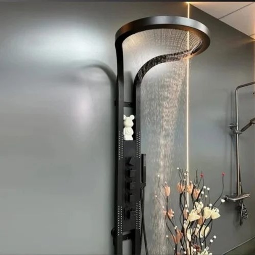 Shower System Set - Brass Circular Wall Mounted Polished Black | Silver Color Glossy Finish Custom Size