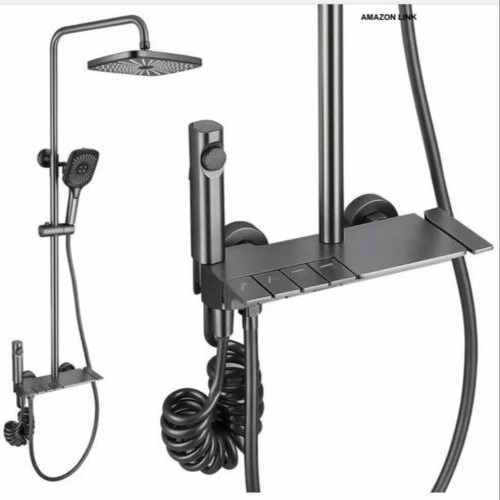 Silver Ss Shower System - Stainless Steel, Wall-Mounted, Black | Good Quality, Custom Size