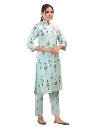 Sky Blue Rayon Kurti Pant Set