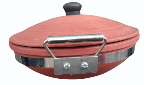 Terracotta Clay Cooker - 8 Inch, Brown, 1 Ltr Capacity | Glossy Finish, Round Shape, Cooking Use