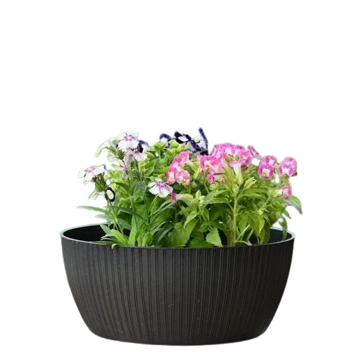 Decorative Home Planter - Bamboo Polished Finish Black | Round UV-Protected Garden Use