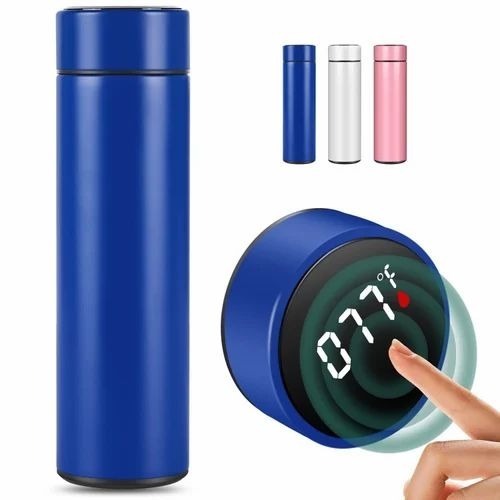 Digital Temperature Water Bottle - Plastic, 500ML, Multicolor | Durable, Round, Screw Cap