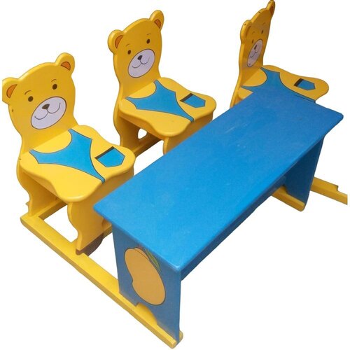 Hard Wood Cartoon School Kids Desk - Wood, Standard Size, Blue & Yellow | Durable, Eco-Friendly, Long Lasting