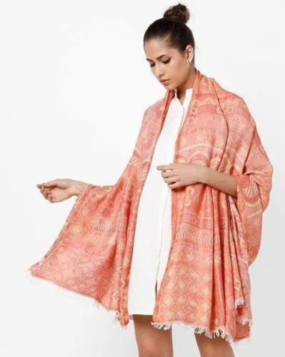 Jacquard Shawls - Wool, Standard Size, Orange | Quick Dry, Lightweight, Neatly Stitched, Printed Pattern