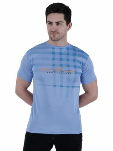 Mens Polyester T Shirts - Polyester, Size S-XXXL, Blue, Quick Dry, Lightweight, Printed Pattern