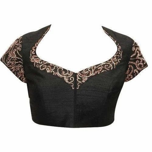 Women Blouse - Georgette Fabric, All Sizes, Black, Embroidered Pattern | Anti Wrinkle, Breathable, Quick Dry, Washable