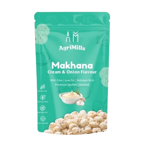 Agrimills Cream And Onion Flavour Makhana - 70gm Packet White | Roasted Food Grade 12 Months Shelf Life