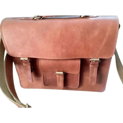 Brown Leather Office Bag - Pure Leather, 3 Kg Capacity, Brown, Zipper Closure | Polished Soft Texture, Durable Comfortable Shoulder Bag, Water Resistant