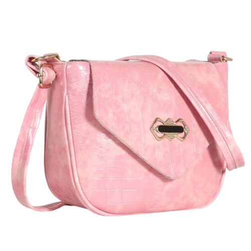 Imported Stylish Sling Bags - PU Material, Customized Size, Pink | Shoulder Handles, Zipper Lock, Overflap Closure