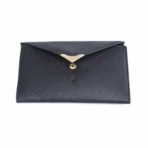 Ladies Black Genuine Leather Purse - Leather, Various Sizes, Black | Button Closure, Polished Surface, Modern Style