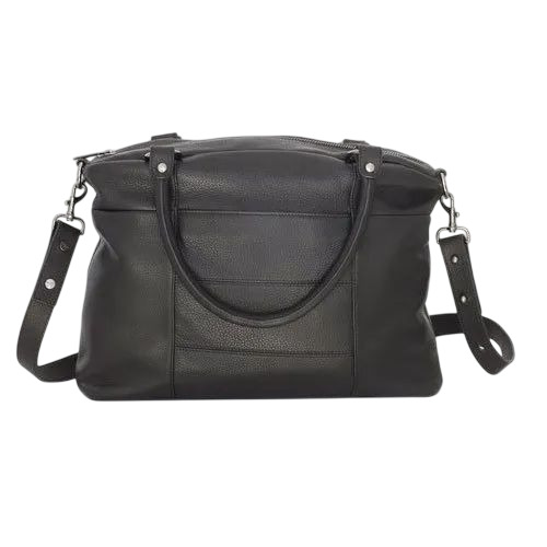 Ladies Black Leather Handbag - Genuine Leather, Standard Size, Black | Zipper Closure, Shoulder Handles, Soft Texture, Water Resistant