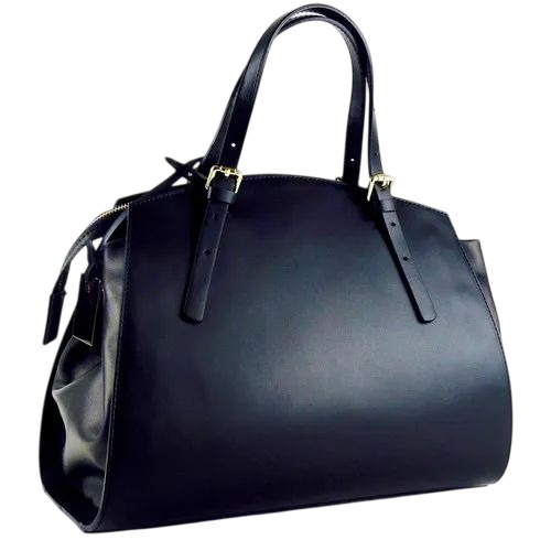 Ladies Fancy Leather Handbag - Genuine Leather, Standard Size, Black | Zipper Closure, Shoulder Handles, Soft Texture, Water Resistant