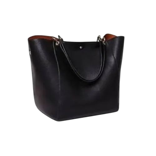 Ladies Fashionable Handbag - Genuine Leather, Standard Size, Black | Zipper Closure, Shoulder Handles, Soft Texture