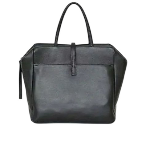 Ladies Leather Handbag - Genuine Leather, Standard Size, Black | Zipper Closure, Shoulder Handles, Soft Texture, Water Resistant