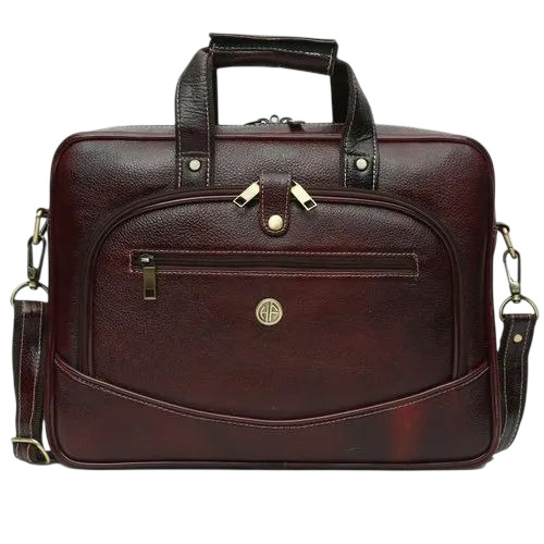 Leather Office Bag - Pure Leather, 3 Kg Capacity, Brown | Zipper Closure, Polished Surface, Soft Texture, Durable Shoulder Bag