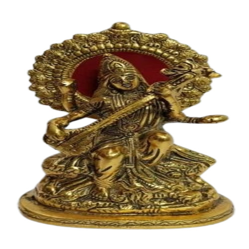Metal Maa Saraswati Ji God Statue - Brass 8 Inch Golden, Polished Finish, Corrosion Proof, Lightweight, Rust Proof