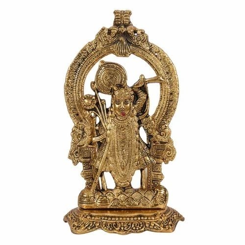 Metal Sri Shrinathji Nathdwara Idol Statue - Brass 8 Inch Golden, Polished Finish, Corrosion Proof, Lightweight, Durable
