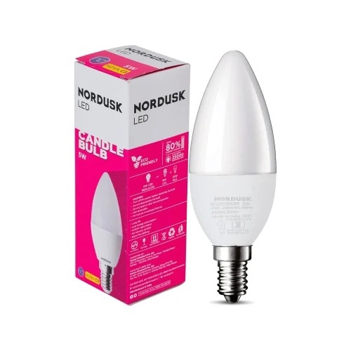 Nordusk 5 W Candle Bulbs - 5 W, Flicker-Free LED | Energy-Saving, Long Lifespan, Elegant Candle Shape