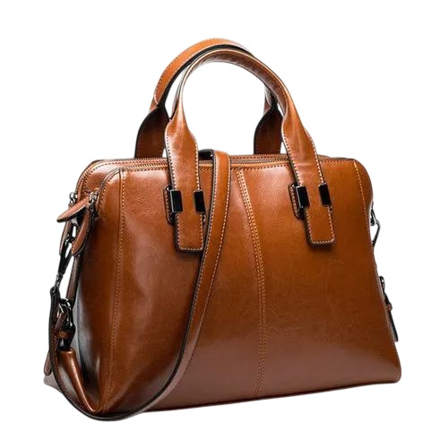 Plain Leather Office Bag - Pure Leather, Customized Size, Brown | Zipper Closure, Polished Surface, Water Resistant, Shoulder Style