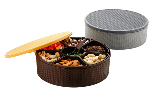 Round Food Grade Plastic Spices Box With 7 Compartments - Food-Grade Plastic Transparent Lid Lightweight Durable Easy Clean