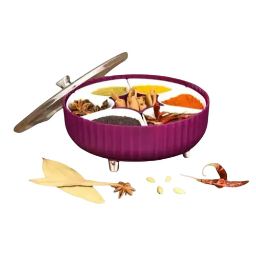 Round Plastic Masala Spice Box with 6 Containers - BPA Free Plastic Compact Round Design | Airtight Lid Food Grade Storage