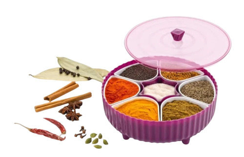 Round Plastic Spices Box With 7 Compartments - Food-Grade Plastic, Custom Color | Transparent Lid, Airtight Closure