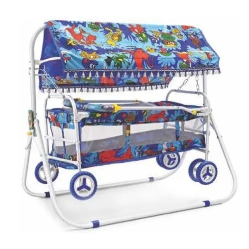 Senior J-3 Baby Crib (Palna) - Metal Frame 120x60x90 cm, Colorful, Padded Mesh Sides, Stable Base