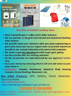 Solar Rooftop System - Glass, Black | Durable, Low Maintenance, Suitable for Home, Commercial, Industrial Use