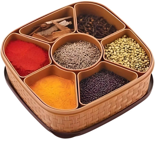 Square Shape Plastic Spices Box With 7 Compartments, 250 Gms