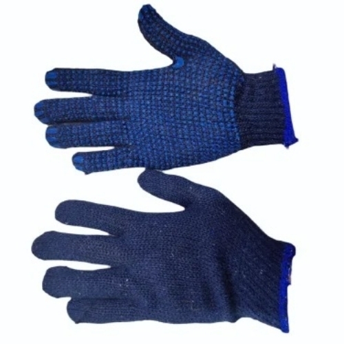 Blue Dotted Cotton Gloves - Cotton, Blue, Full Finger | Breathable Fabric, Non-Slip Dots, Durable, Easy Wash
