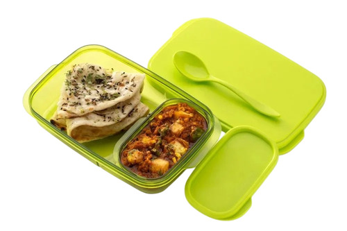 Food Grade Plastic 2 Containers Lunch Box For Kids - Leak Proof Freezer Safe Lightweight Durable Kid-Friendly Design
