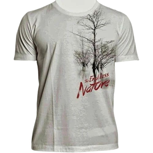 Mens Round Neck T-Shirt - Cotton Customized Sizes Grey Printed Half Sleeves Regular Fit Quick Dry Comfortable Fit