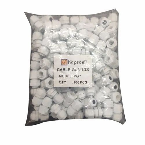 PG7 Cable Gland - PVC, PG 7, White, 2.5 mm2 Cable Diameter | Industrial Plastic Cable Termination, 100 Pieces
