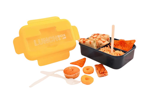 Rectangle Yellow Plastic Lunch Box For Kids With 3 Compartment - PP Plastic, Bright Yellow, Rectangular | Lightweight, Kid-Friendly, Easy Open & Close