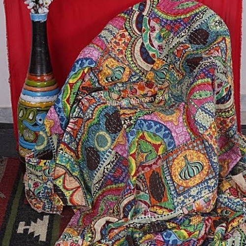 100% Pure Cotton Kantha Quilt - King Size Cotton Filled Printed Pattern | Handcrafted Kantha Stitching Reversible Lightweight and Breathable
