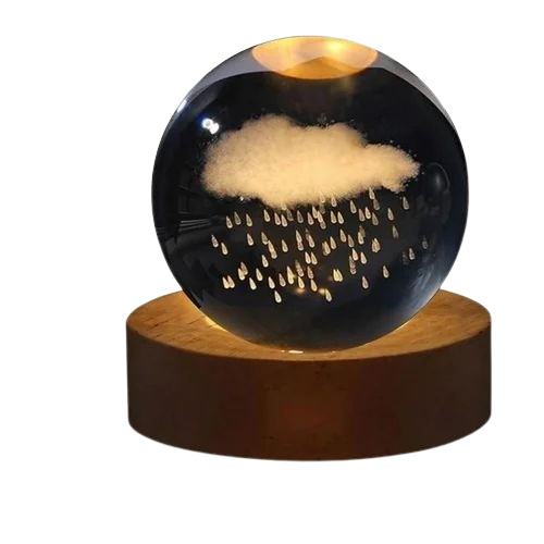 3d Cloud Rain Crystal Ball Night Lamp - Crystal, 6 cm, Yellow | Energy Saving LED, Electric, Round