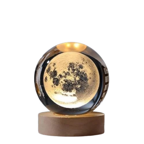 3d Moon Crystal Ball Night Lamp - Crystal, 6 cm, Yellow | LED, Energy Saving, Electric, Round, Modern Style