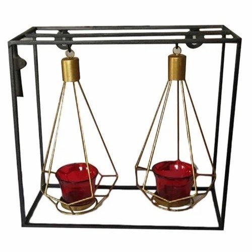 Antique Swing Candle Holder - Brass Metal, Golden, Polished | Fancy Durable Round Design for Party & Home Decoration