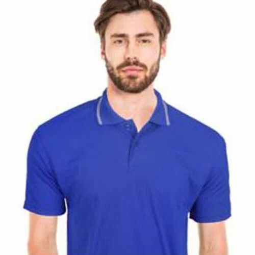 Blue Plain Cotton T-Shirt - V-Neck, Regular Fit, Half Sleeves, Blue | Lightweight, Quick Dry, Comfortable Fit