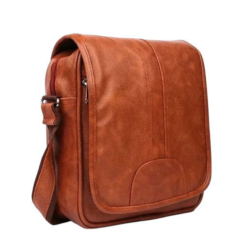 Brown PU Leather Mens Sling Bag - PU Material, Customized Size, Brown, Polished Finish | Overflap Closure, Soft Texture, Durable Comfortable Design