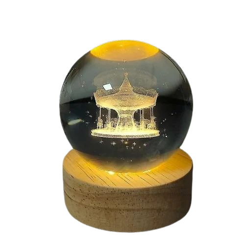 Electric Crystal Ball Night Lamp - Crystal, Round, Yellow | LED, Energy Saving, 220V Electric