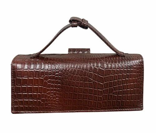 Ladies Brown Leather Clutch Bag - Genuine Leather, 8.5x4 Inch, Brown | Button Closure, 3 Compartments, Water Resistant