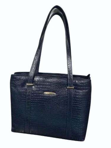Ladies Navy Blue Leather Hand Bag - Design: Standard