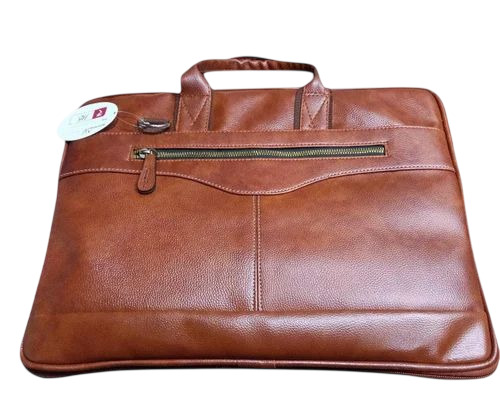 Leather Office Conference Laptop Bags - Pure Leather, Customized Size, Brown | Zipper Closure, Soft Texture, Water Resistant, 2 Compartments