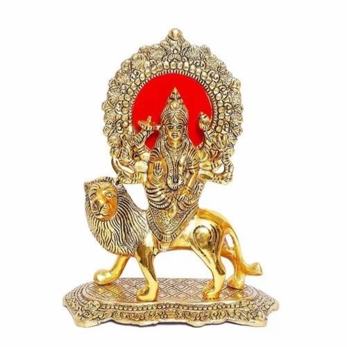 Metal Durga Maa Statue - Brass 7 Inch Golden, Polished Finish | Rust Proof, Lightweight, Easy To Clean