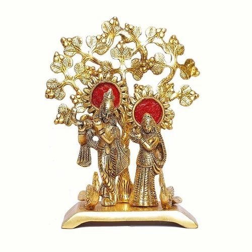 Metal Radha Krishna Standing Statue - Brass 7 Inch Golden | Polished Finish Rust Proof Lightweight Easy to Clean